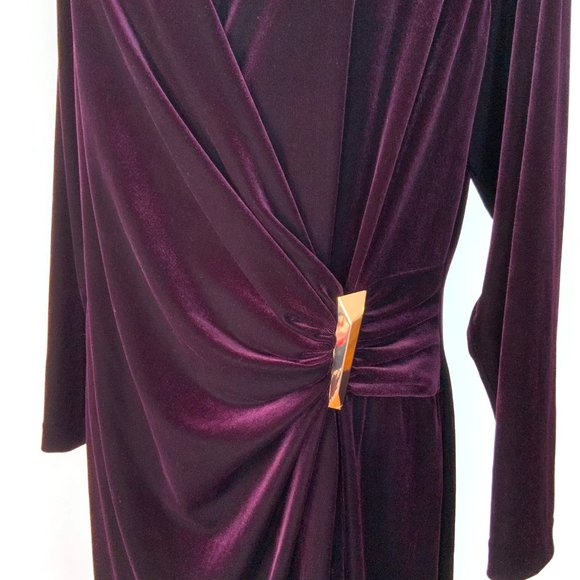 Calvin  Klein Velour Velvet Burgundy Wrap Long Sleeve Dress Sz 14W - Picture 5 of 16
